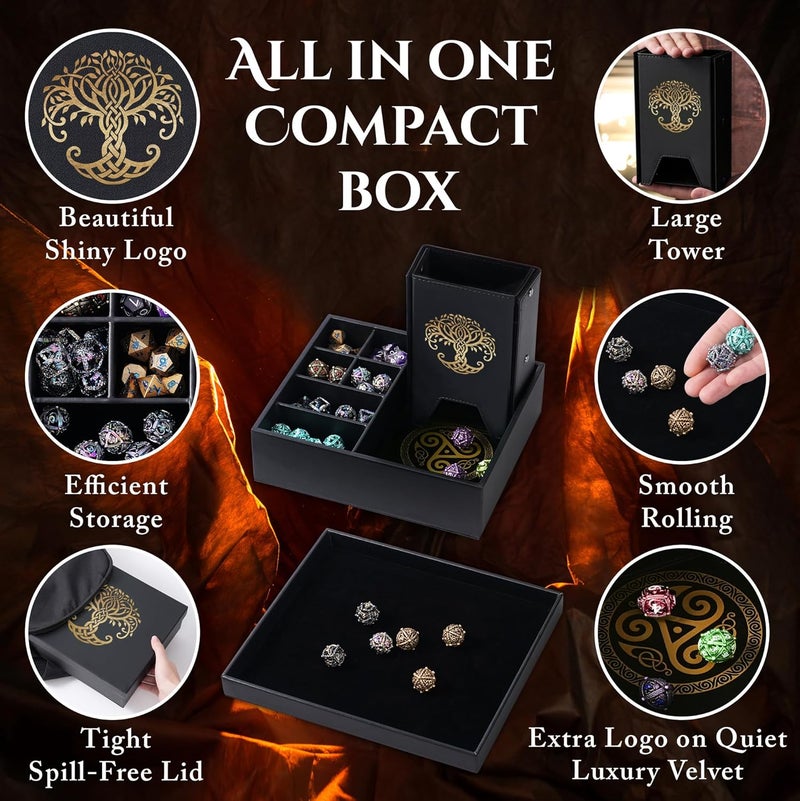Soar Forge Dice Tray and Dice Tower for DND and RPG - All-in-One Game Roamer Tray & Large Tower for Random Rolls - Stores Your Sets, Mini's and More Compatible with D&D (Gold Tree) - Image 2
